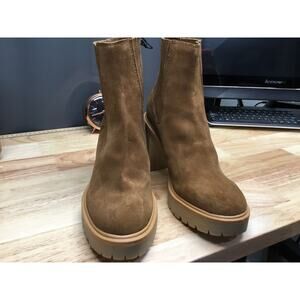 Dolce Vita Caster H2O Boots Womens 10 Brwon Suede Zip Stacked Heel Ankle Boots